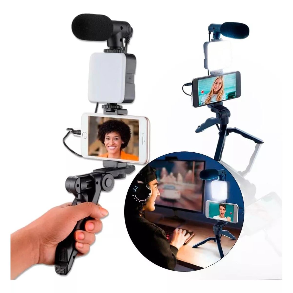 KUANGYE - Kit De Grabación Video Con Micrófono Luz Led Trípode Y Control Remoto