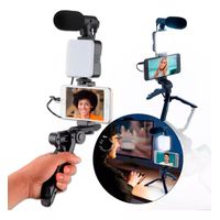 Kit De Grabación Video Con Micrófono Luz Led Trípode Y Control Remoto