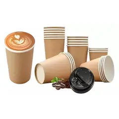 PASTELERIUS - 200 Vasos Para Cafe Vaso Polipapel C/tapa Vaso Kraft 12oz