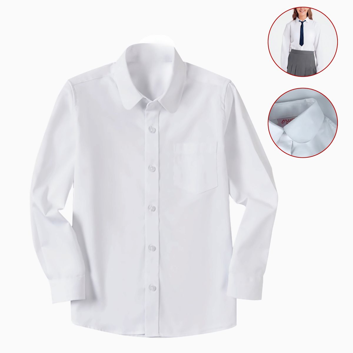 UTILISIMO - Camisa Escolar Blanco Adolescente 10a16 años Manga Larga