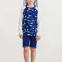 Traje De Baño 2 Piezas Manga Larga Niño Fish Navy