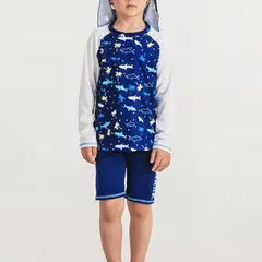 UTILISIMO - Traje De Baño 2 Piezas Manga Larga Niño Fish Navy