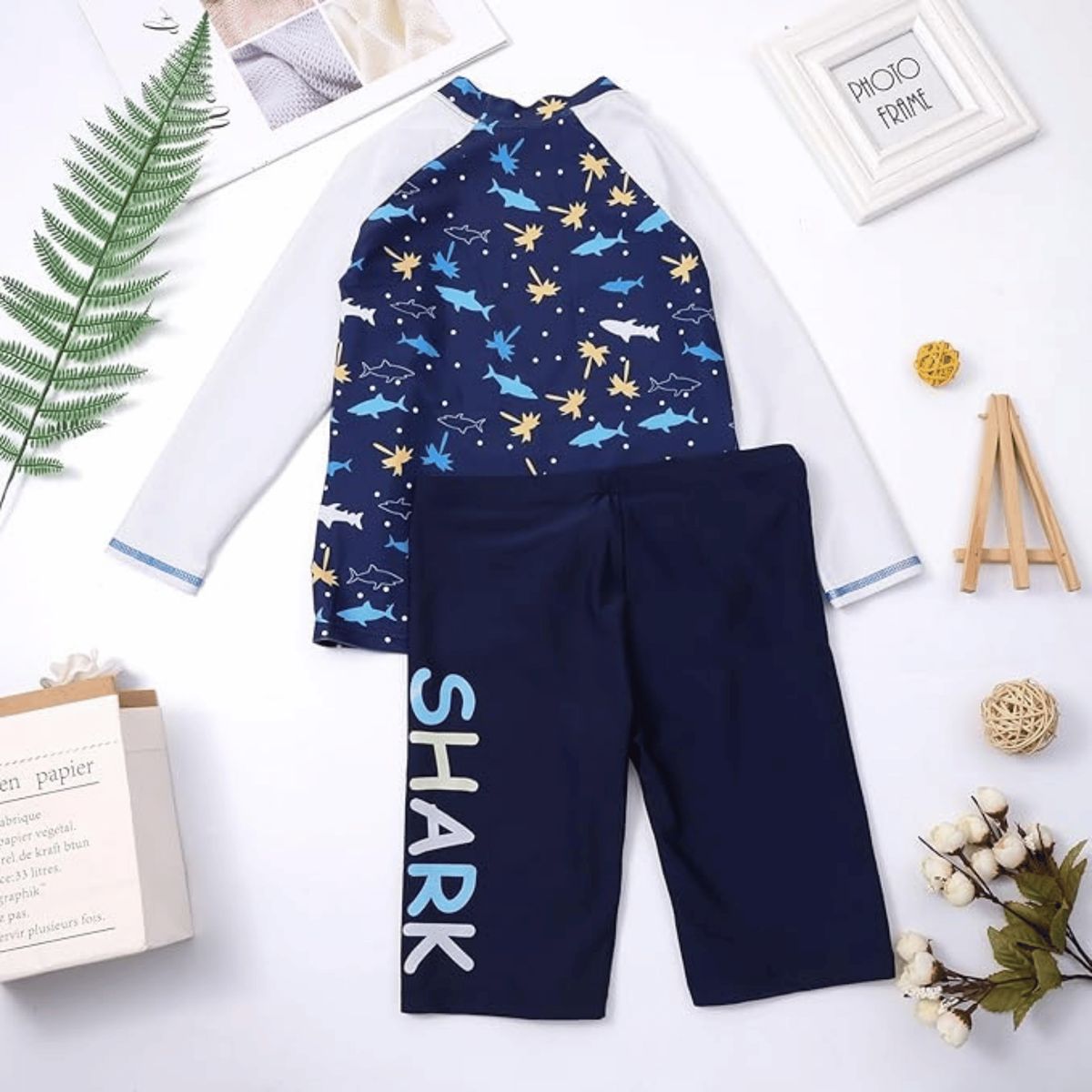 UTILISIMO - Traje De Baño 2 Piezas Manga Larga Niño Fish Navy