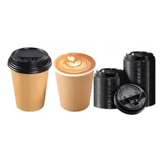 PASTELERIUS - 50 Vasos Para Cafe Vaso Kraft Vaso Polipapel Liso C/tapa 8oz