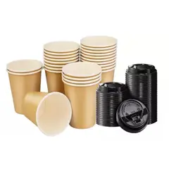 PASTELERIUS - X100 Vasos Para Cafe Vaso Polipapel Vaso Kraft Ctapa 8oz