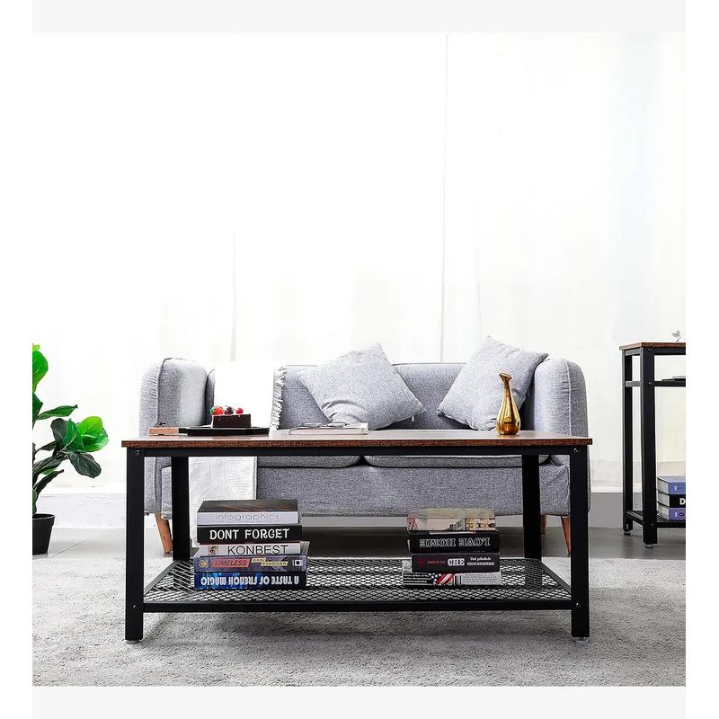 CORI CORI - Mesa de Centro Metal Madera Enrejada 106x60