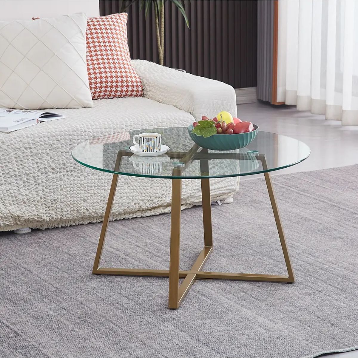 CORI CORI - Mesa de Centro para Living de Vidrio y Metal 80cm