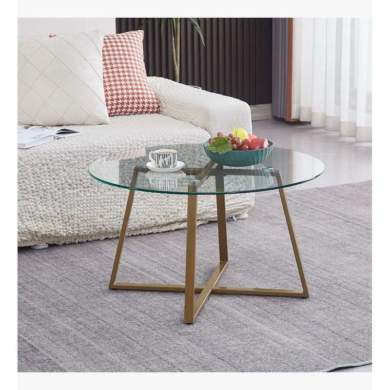 CORI CORI - Mesa de Centro para Living de Vidrio y Metal 80cm