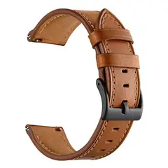 GENERICO - Correa SmartWatch 22 mm Cuero Cafe Claro Hilo Cafe
