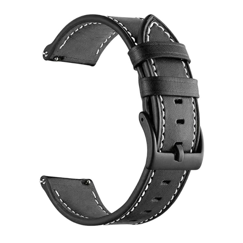 GENERICO - Correa SmartWatch 22 mm Cuero Negro Hilo Blanco