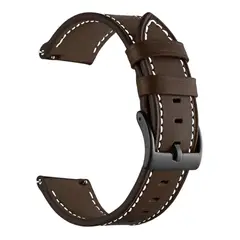 GENERICO - Correa SmartWatch 22 mm Cuero Cafe Oscuro Hilo Blanco