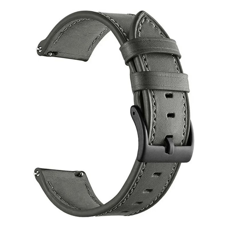 GENERICO - Correa SmartWatch 22 mm Cuero Gris Oscuro Hilo Gris