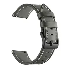 GENERICO - Correa SmartWatch 22 mm Cuero Gris Oscuro Hilo Blanco