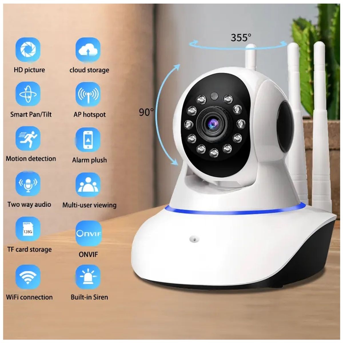 GENERICO - Cámara de Seguridad WiFi Cobertura Panorámica 360° Full HD 1080P