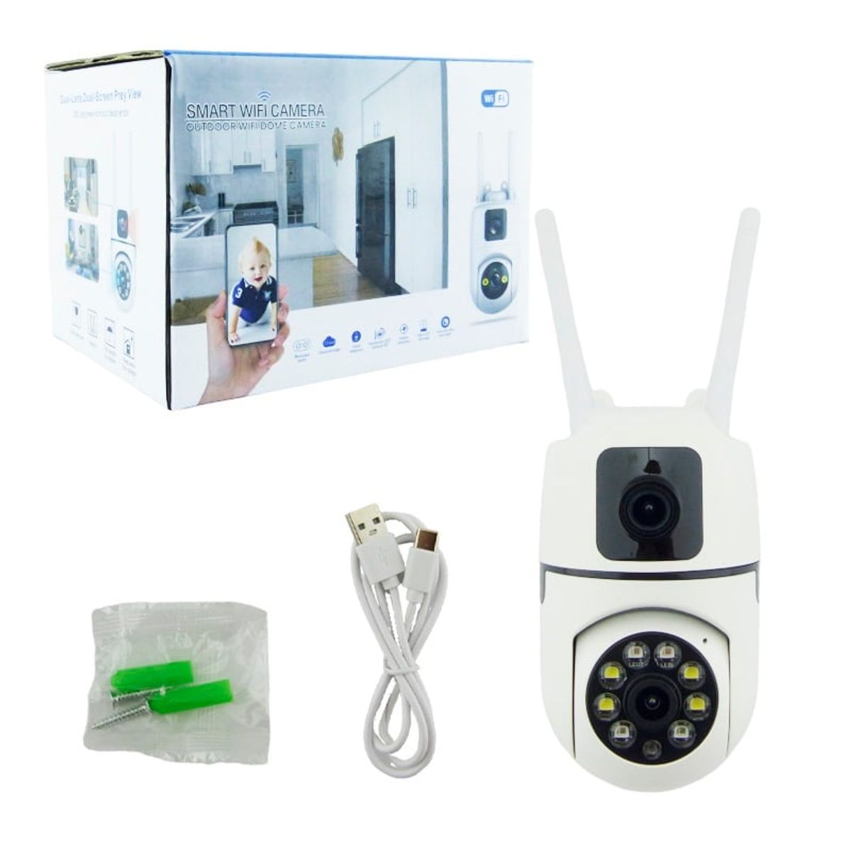 GENERICO - Cámara de Seguridad WiFi con Lente Dual Cobertura Completa FULL HD