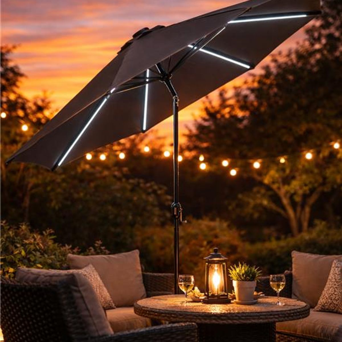 JARDIMEX - Sombrilla quitasol Luz Led Jardín Patio Playa Terraza Color Negro