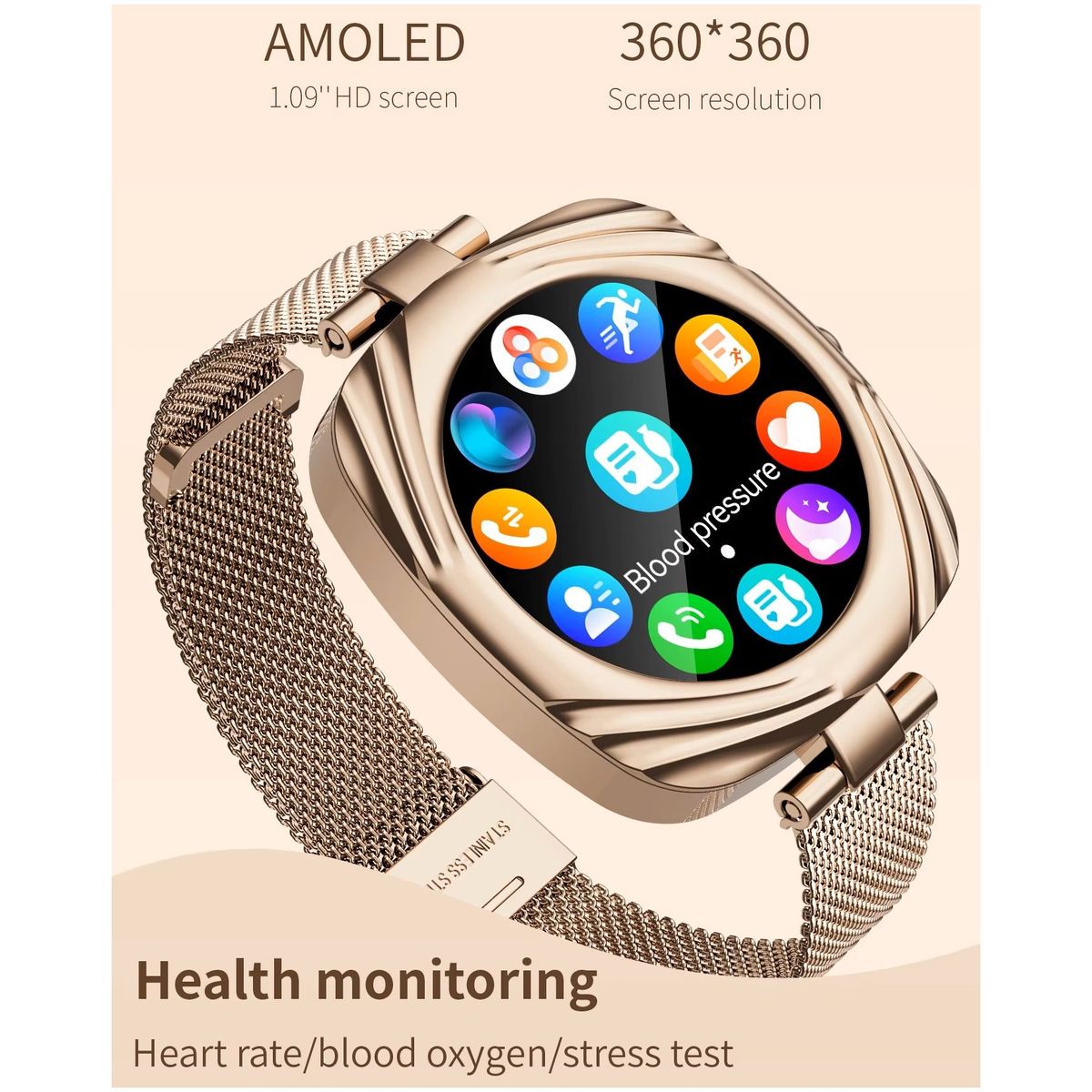 GENERICO - Smartwatch Reloj Inteligente Elegante Amoled 220mAh IP68 Salud