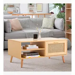 CORI CORI - Mesa de Centro con Rattan y Madera