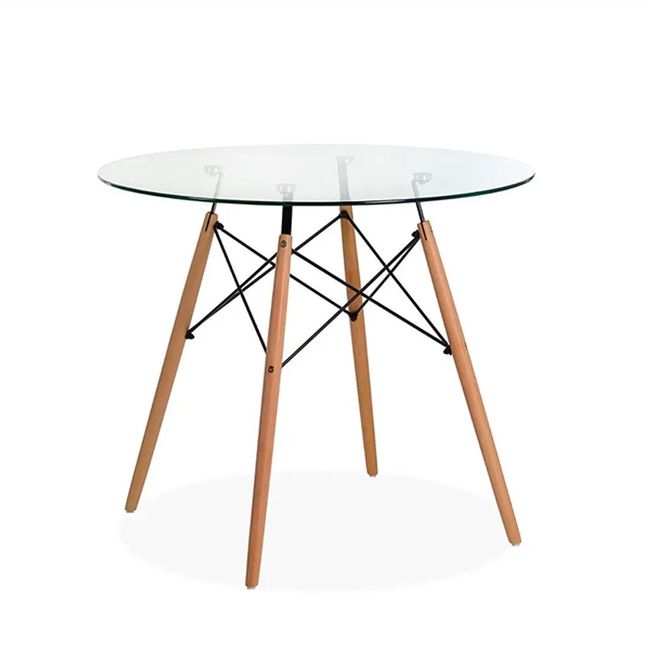 CORI CORI - Comedor Mesa Eames Vidrio 100 cm + 4 Sillas Tulip Rosa