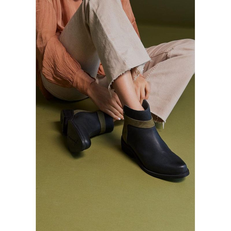 GIANI DAFIRENZE - Botin Mujer De Cuero Antonieta Negro Verde C1.
