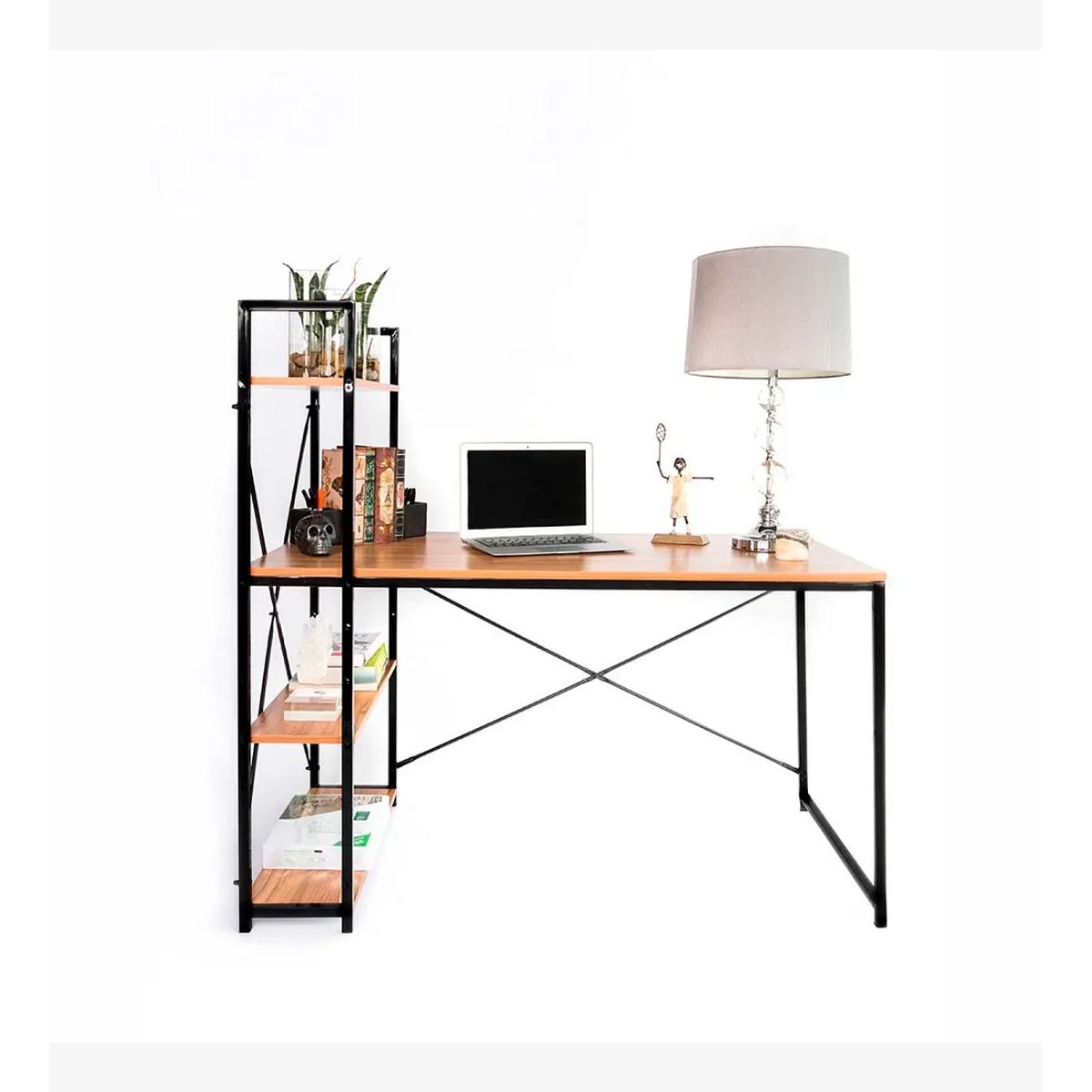 CORI CORI - Escritorio Industrial Home Office con Repisas Oslo - Madera Clara