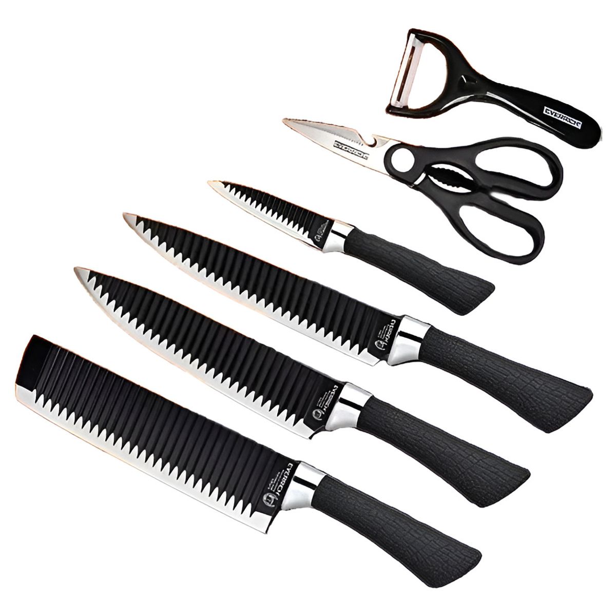 GENERICO - Set 4 Cuchillos 1 Pelapapas 1 Tijeras Color Negro