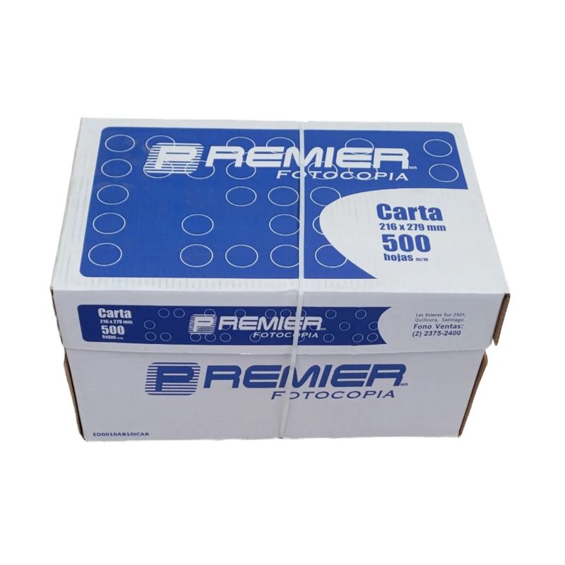 PREMIER - CAJA 10 UNIDADES PAPEL FOTOCOPIA RESMA CARTA BLANCO 500 HJS
