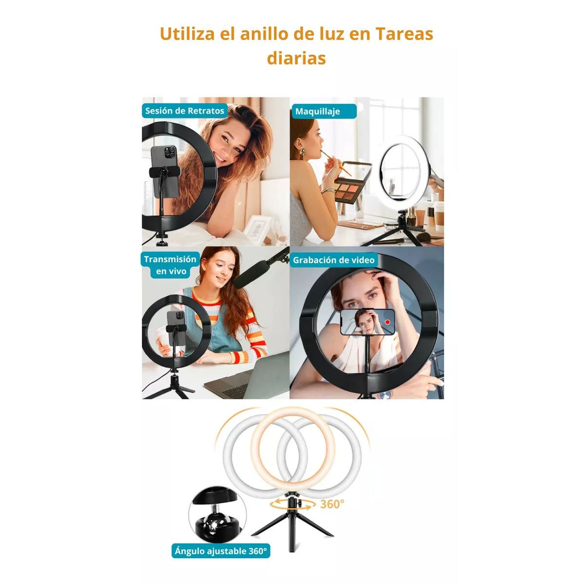 GENERICO - Anillo De Luz 26 Led Con Soporte Para Trípode Control De Luz