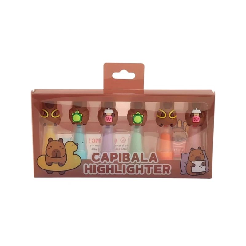 KAWAI - Set De 6 Destacadores Fluorescentes De Capybara