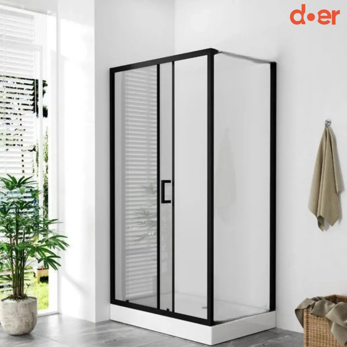 DOER - Cabina de ducha Elegance Large Negra 90x120x200cm diseño Rectangular
