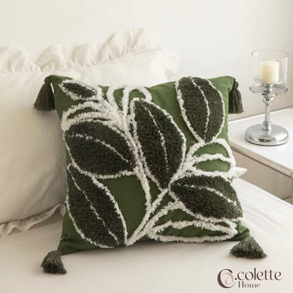 GENERICO - Funda De Cojin Hojas Cuadrado Boho Chic