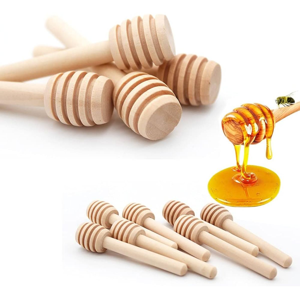 KUANGYE - Set 30 Cucharas Madera Para Miel Agitador Bambú Abeja