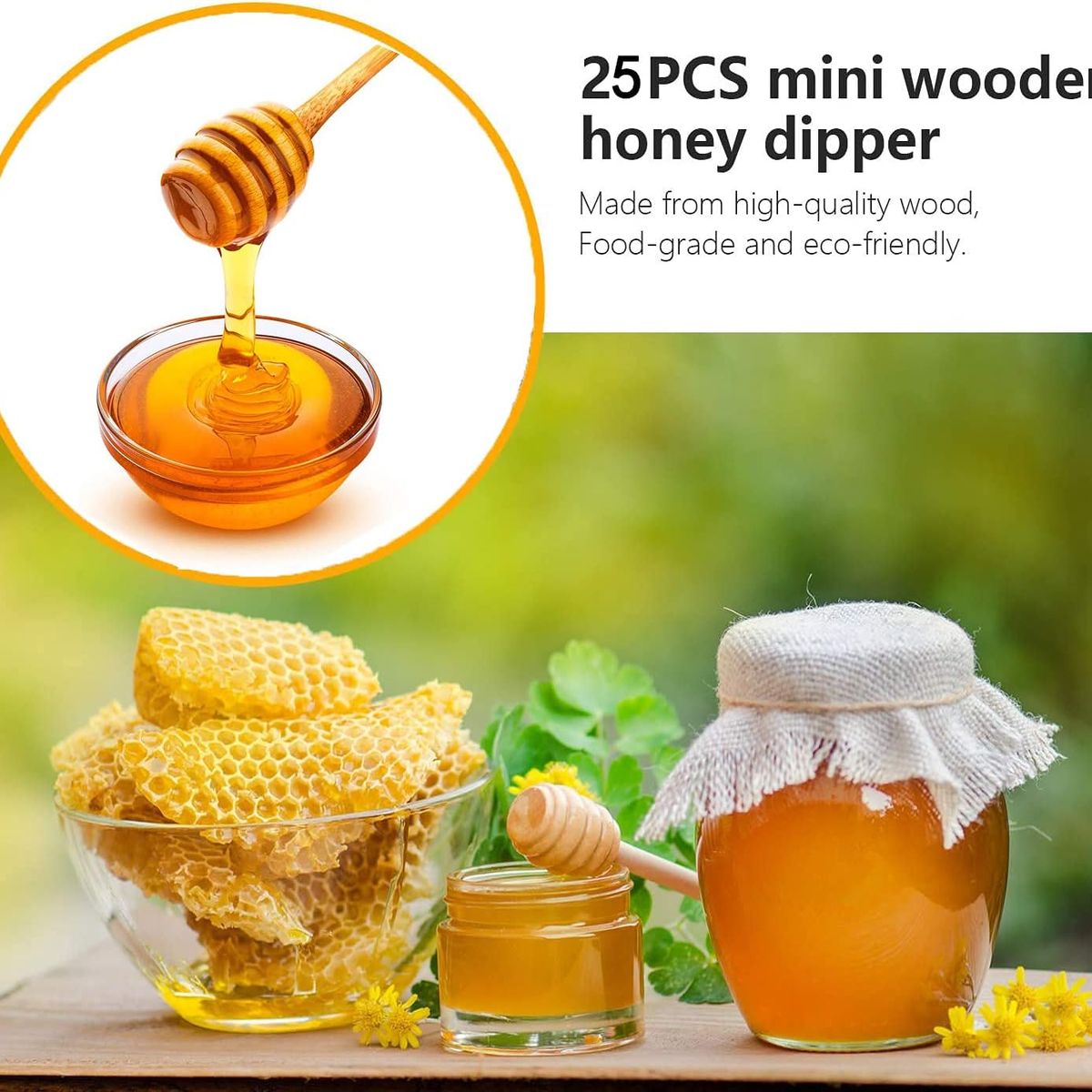 KUANGYE - Set 30 Cucharas Madera Para Miel Agitador Bambú Abeja