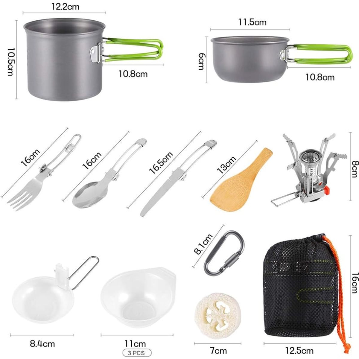 BITART - 13pcs Set Ollas Camping 13 Piezas Y Cubiertos