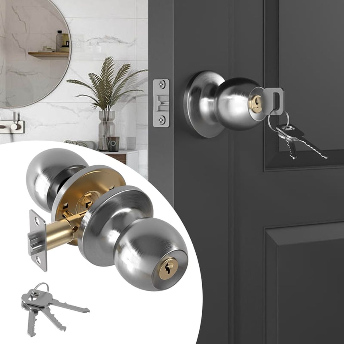 BITART - Chapa Dormitorio Cerradura Para Dormitorio Oficina Con 3llaves