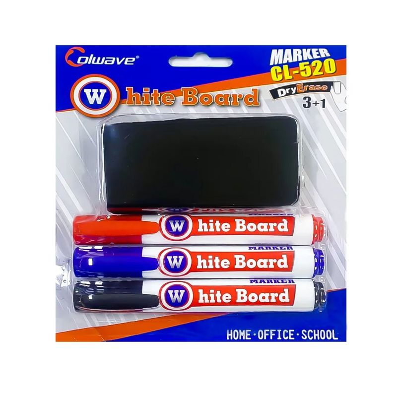 GENERICO - Pack 4 Piezas Marcadores Pizarra Borrador Blanca Escolar