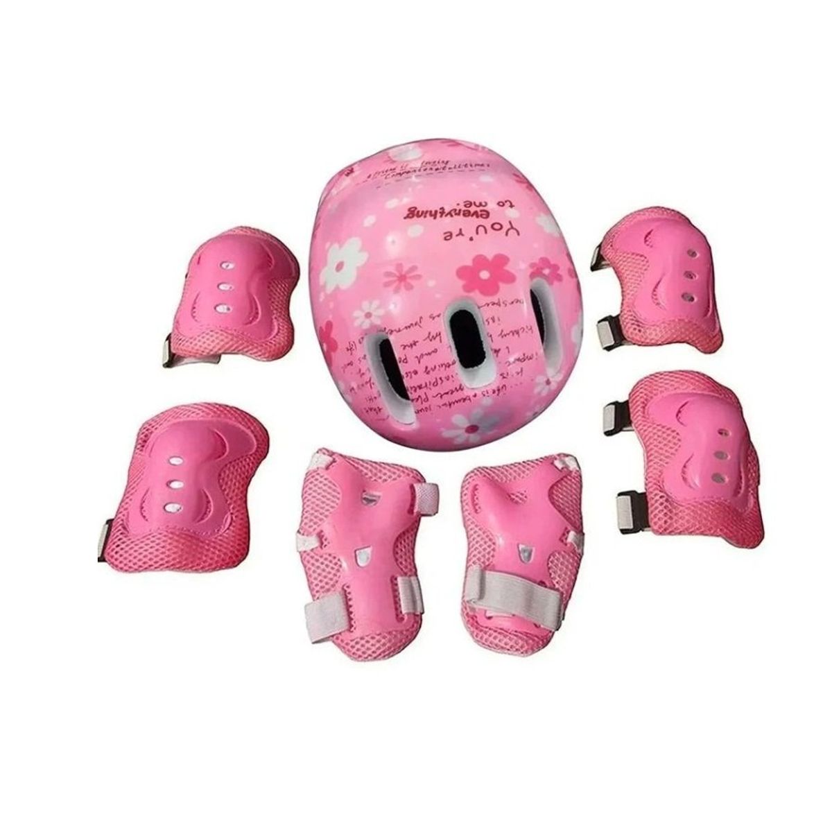 GENERICO - Set Protección Niños Casco Rodilla Codo Mano Rosado Mix