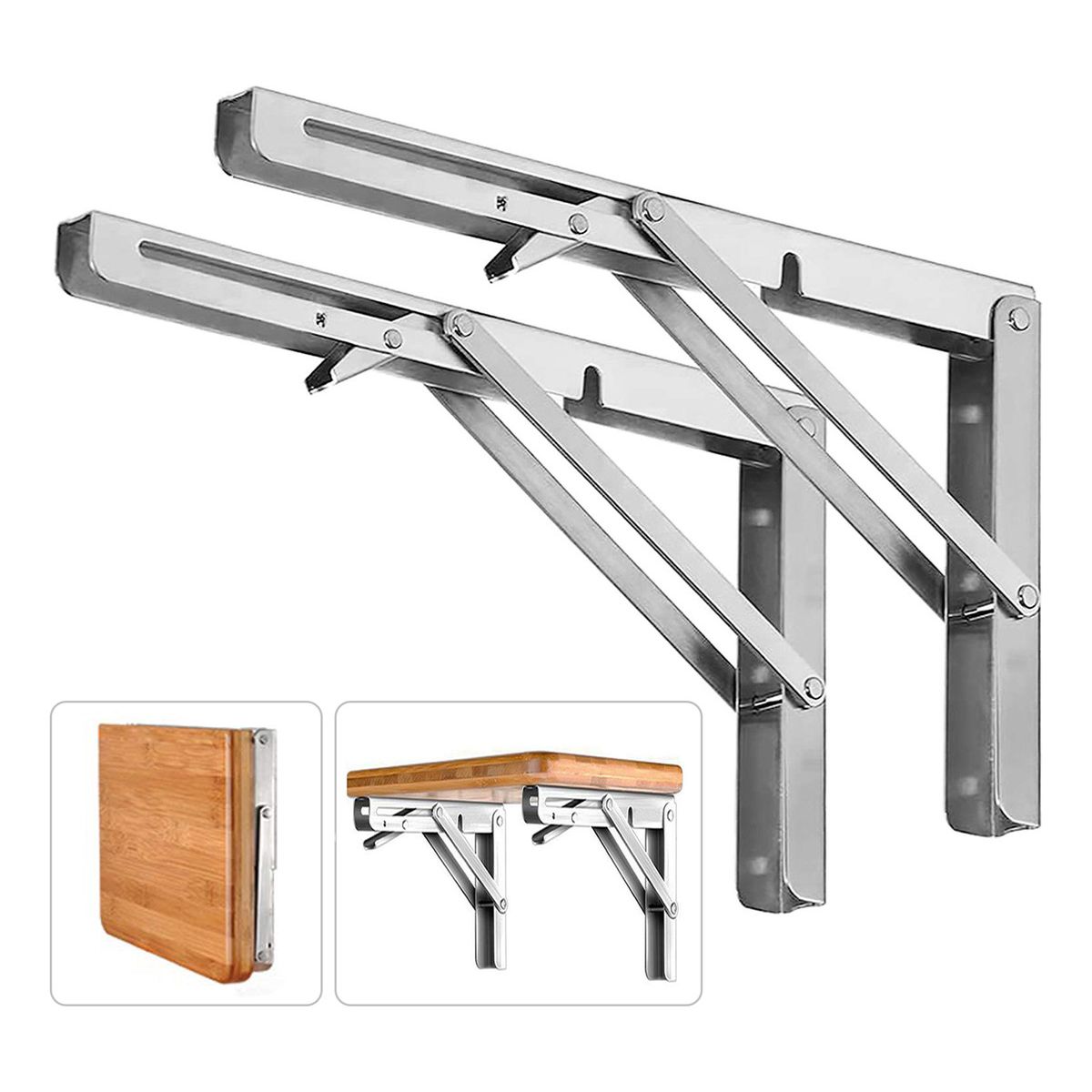 EINICIO - 2pcs Soportes Plegables Para Estantes Acero Inoxidable 40cm