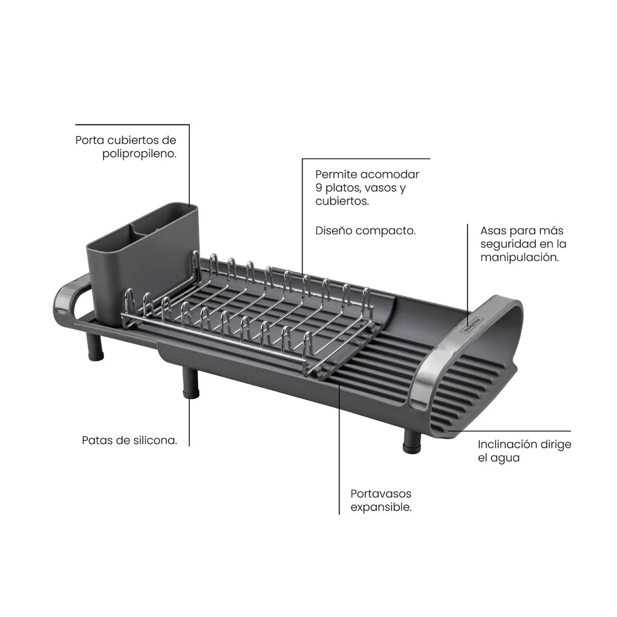 TRAMONTINA - Escurridor de Platos Tramontina con Secador y Portacubiertos Grafito