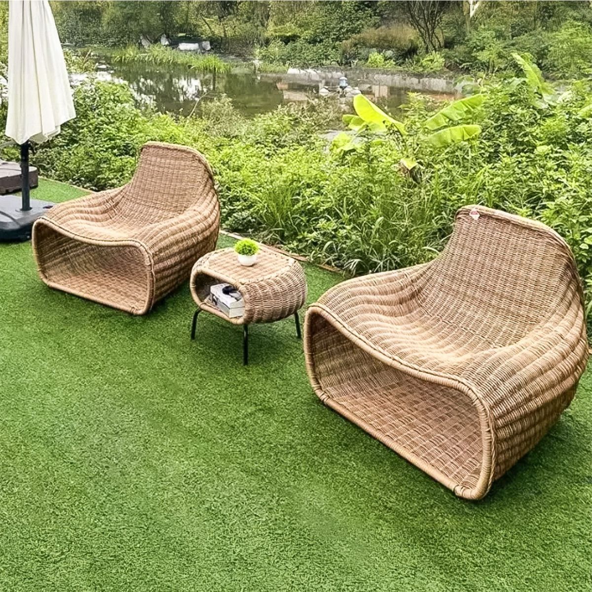 SANTU HOME & DECO - Juego de Terraza y Jardín Ratan Sillones y Mesa Otomana