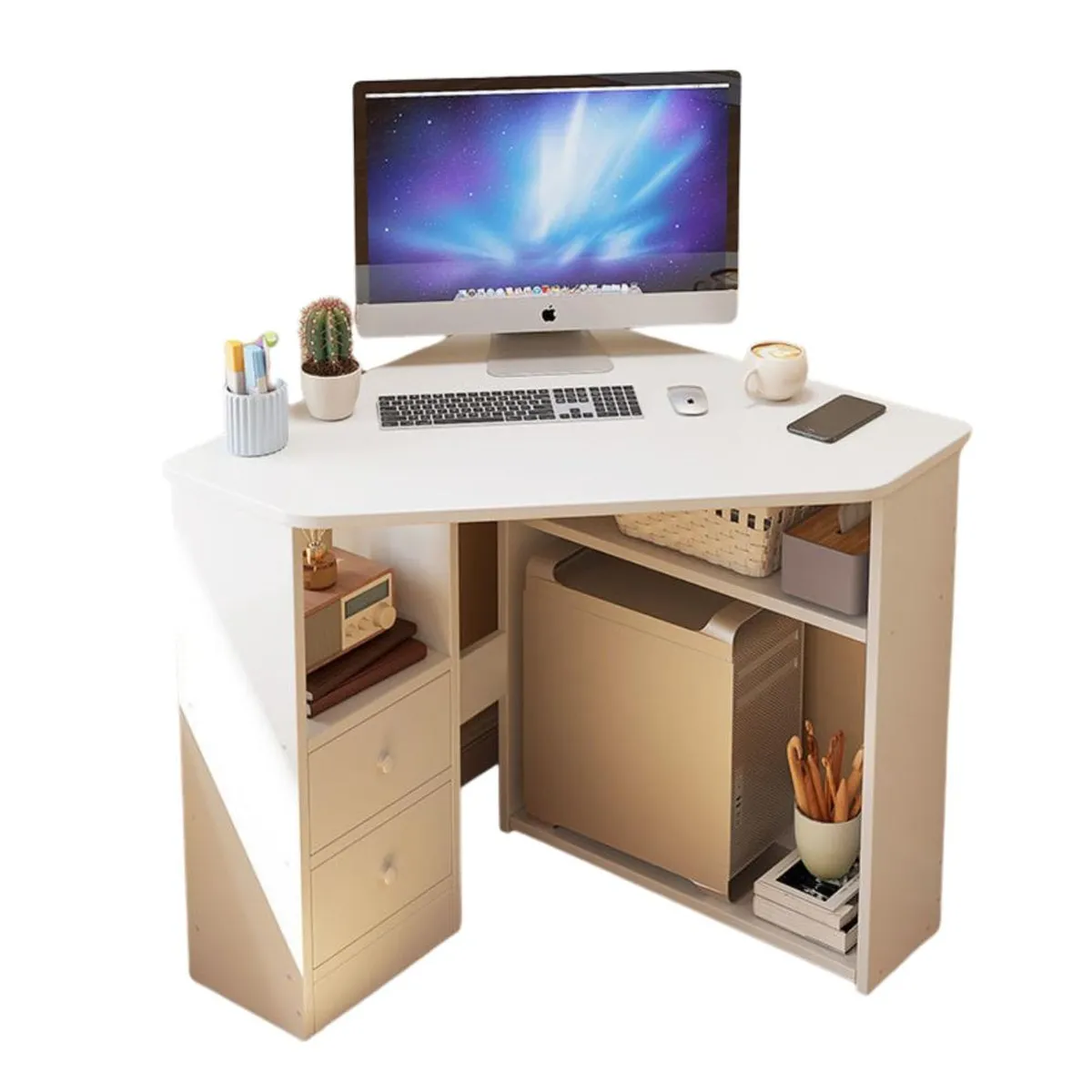 DETODOYMAS - Escritorio esquinero 80x80cm blanco Chic Home - Blanco