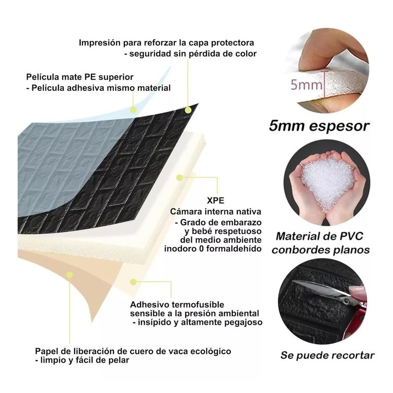 GENERICO - X12 Laminas Autoadhesivas Decomural 3d Ladrillo Pared 70x77