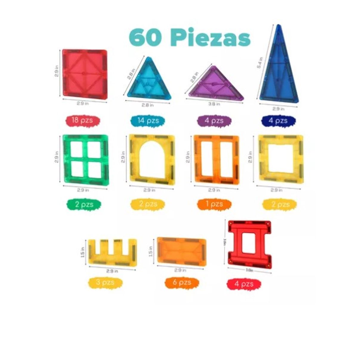 ESHOPANGIE - Juego De Bloques De Construcción Magnéticos 3d 60 Piezas