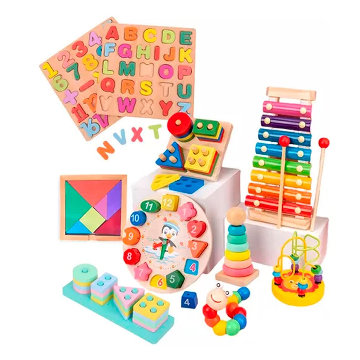 ESHOPANGIE - Pack 10 Juguetes Didácticos De Madera Para Niños Montessori