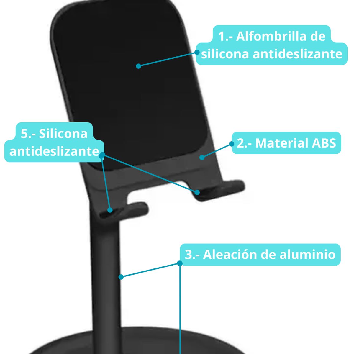 GENERICO - Soporte De Aluminio Para Escritorio Teléfono Y Tablet -negro
