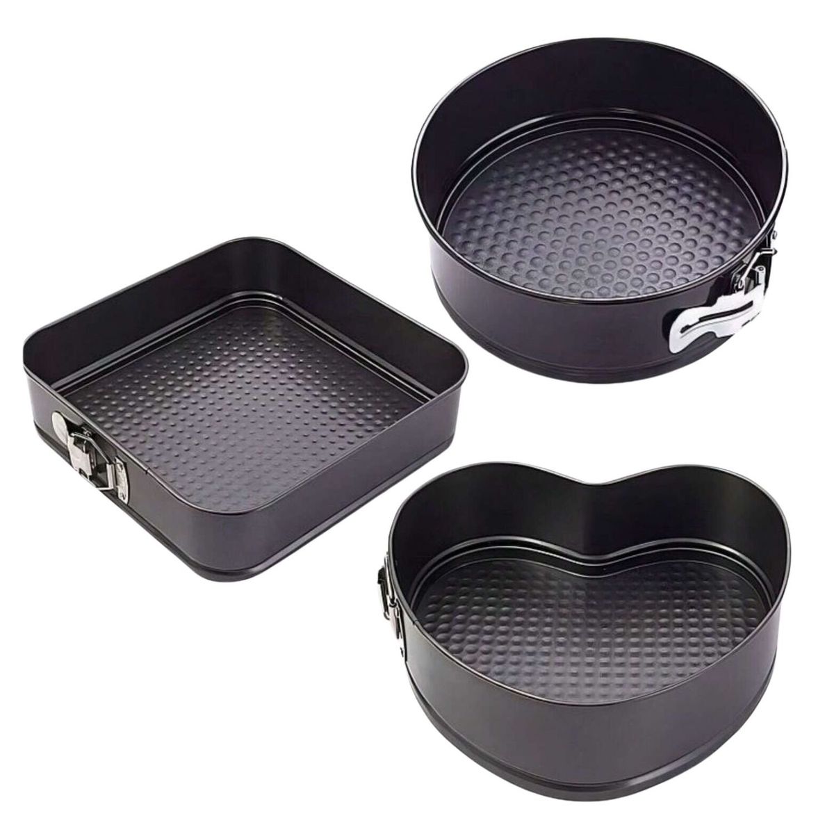 GENERICO - 3 Moldes Repostería Antiadherentes Redondo Cuadrado Corazón