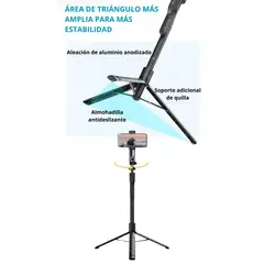 GENERICO - Palo Selfie Trípode Estabilizador 360° Con Bluetooth