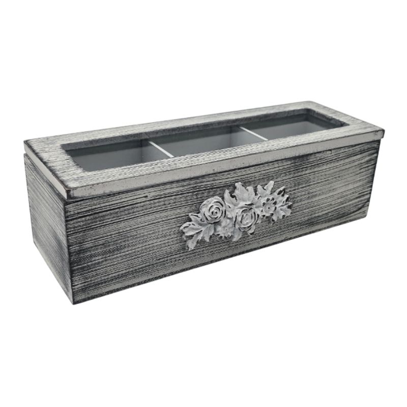 GENERICO - Caja De Te Porta Te Caja De Madera Para Te Gris 3 Divisiones