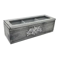 GENERICO - Caja De Te Porta Te Caja De Madera Para Te Gris 3 Divisiones