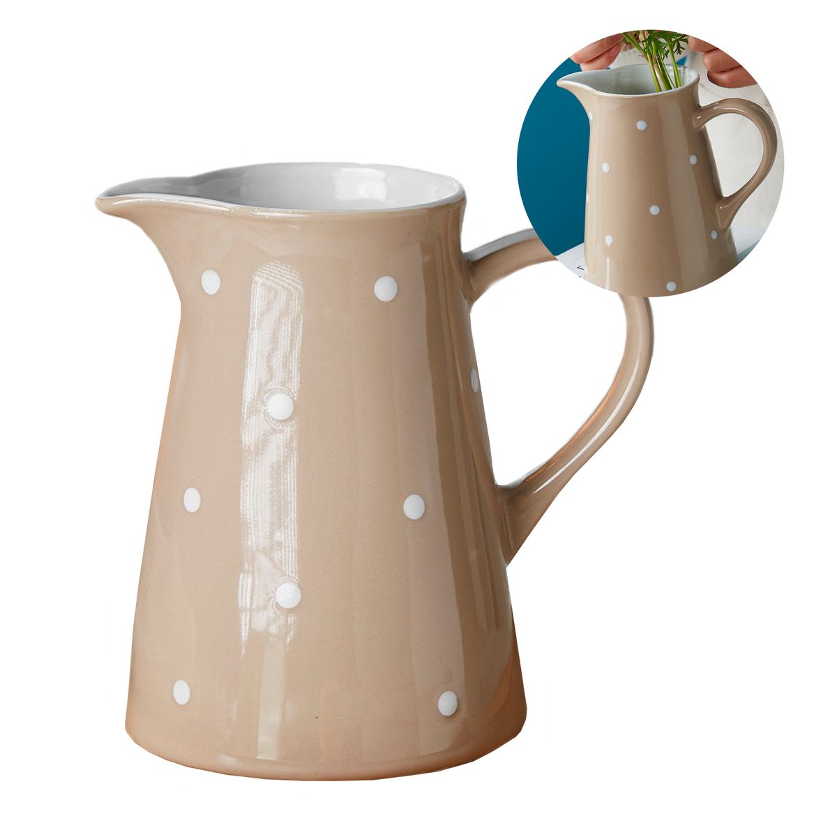 GENERICO - Jarra Cerámica Jugo Agua Puntos Blancos 1300 ml